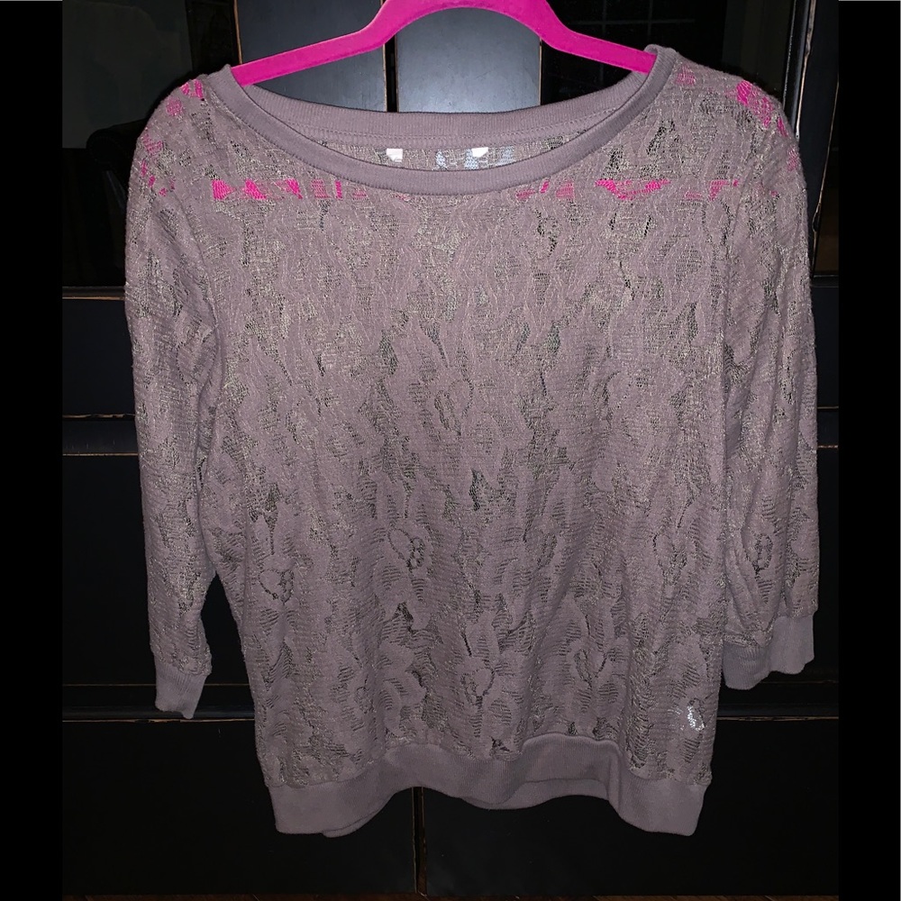 Women’s Taupe lace blouse 3/4 sleeve